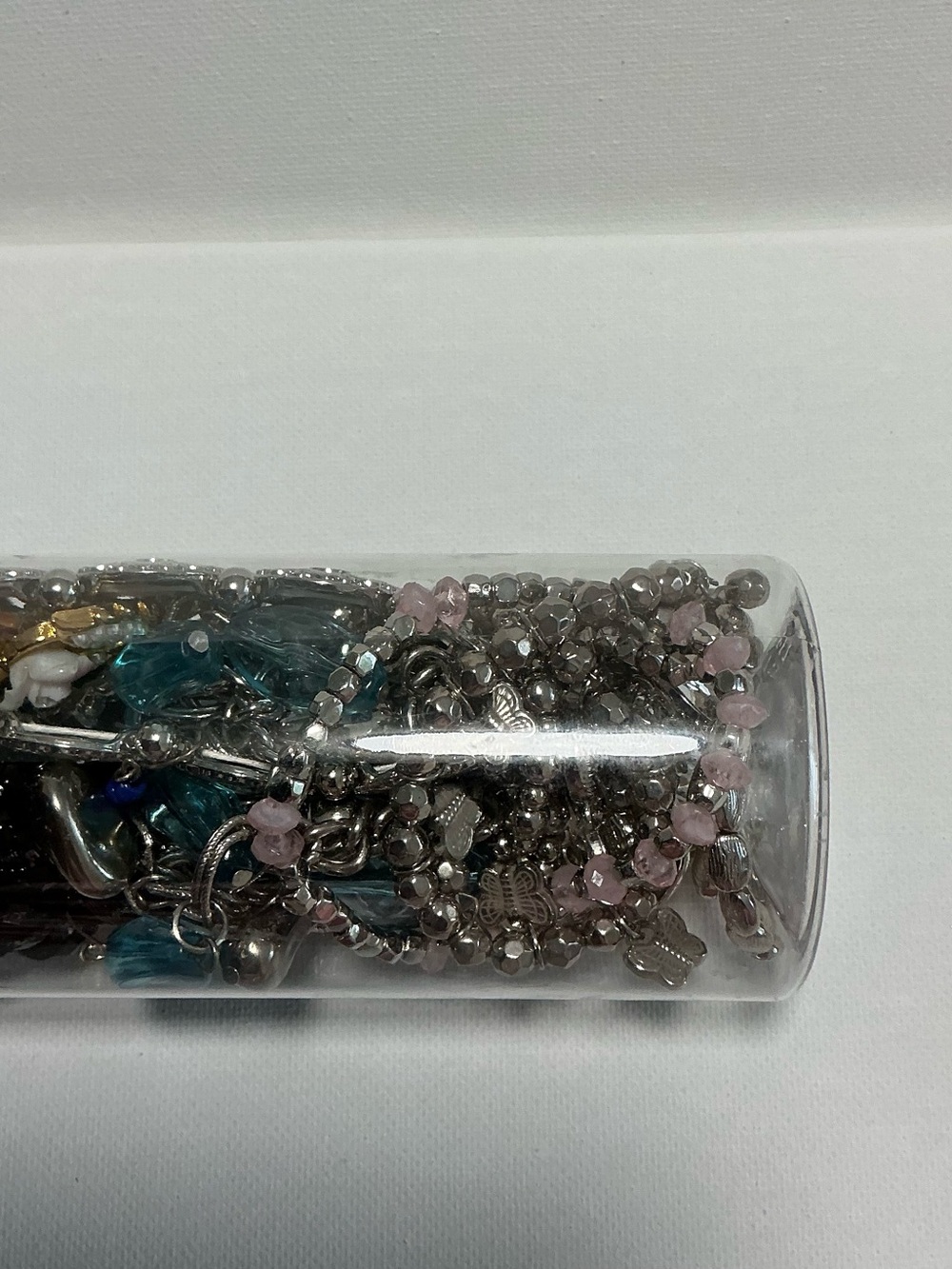 Clear Jewelry Tube Filled with 25 Mixed Costume Jewelry Multicolor Items. - Picture 6 of 15